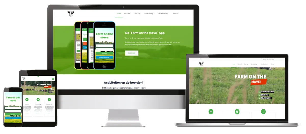 Onepager website van Gettoweb, getoond op desktop, laptop, tablet en smartphone